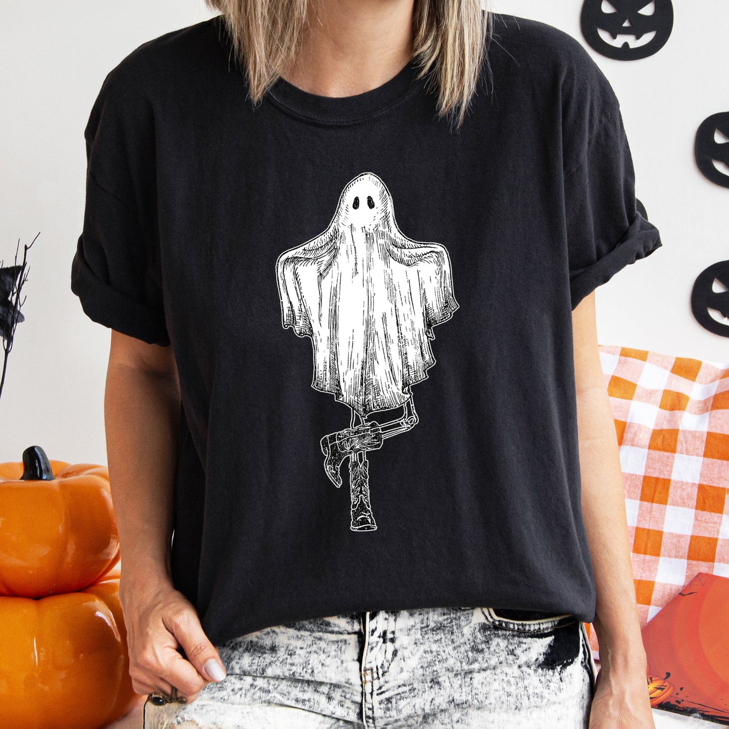 Ghost In Boots Retro Western Halloween Comfort Colors T-shirt