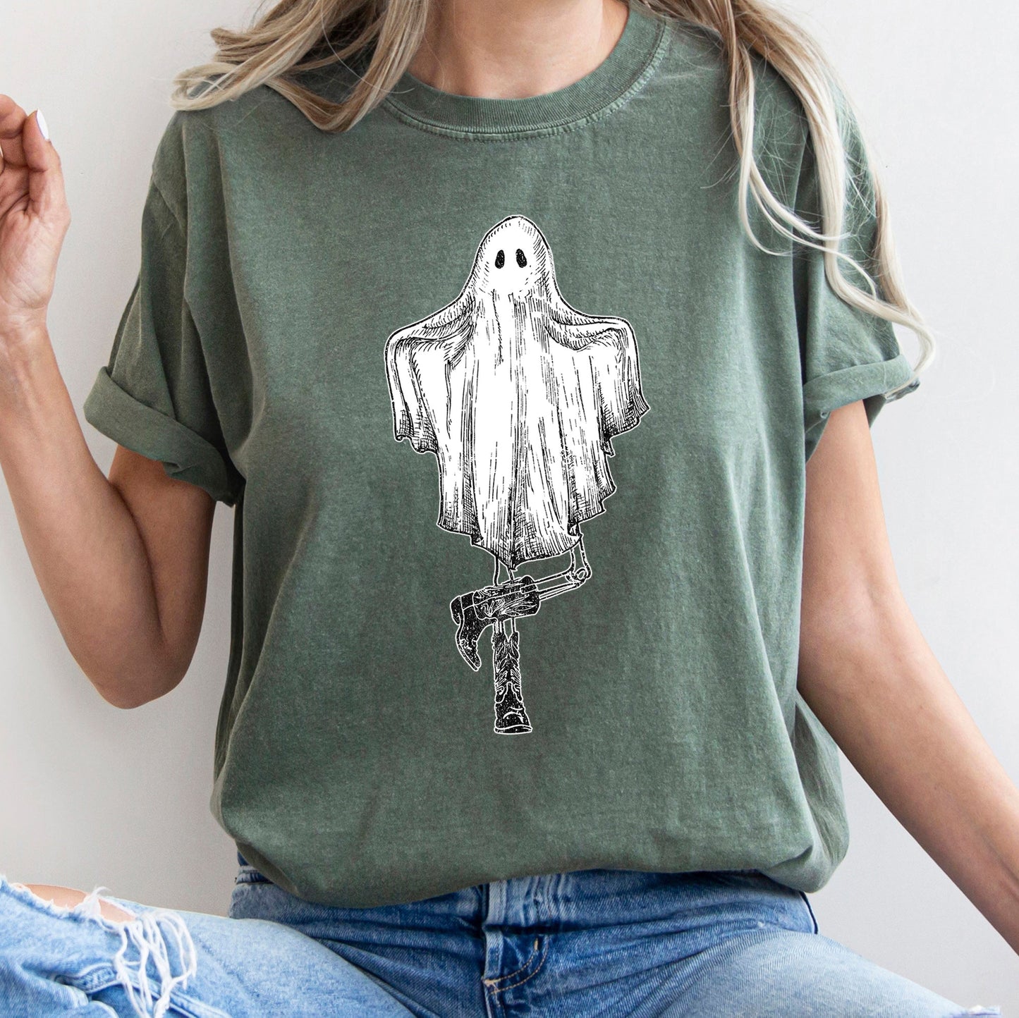 Ghost In Boots Retro Western Halloween Comfort Colors T-shirt