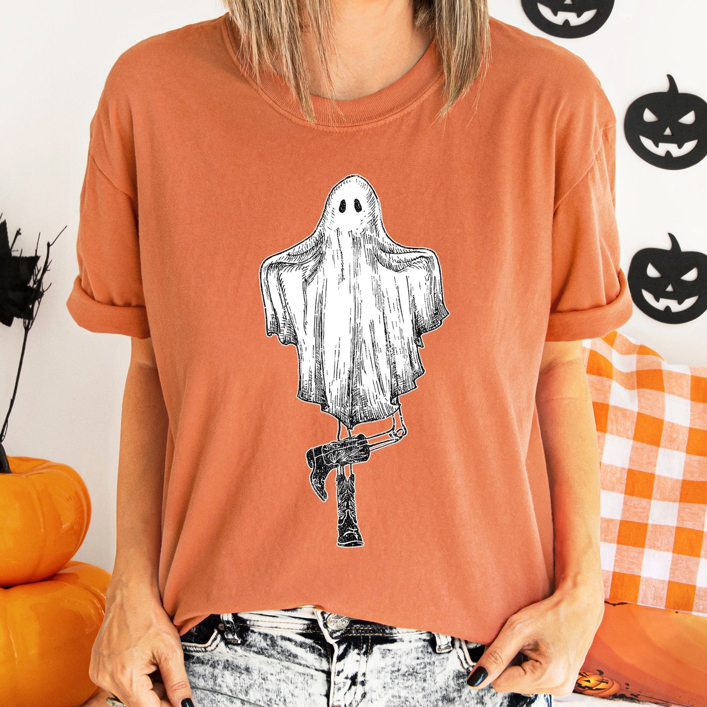 Ghost In Boots Retro Western Halloween Comfort Colors T-shirt
