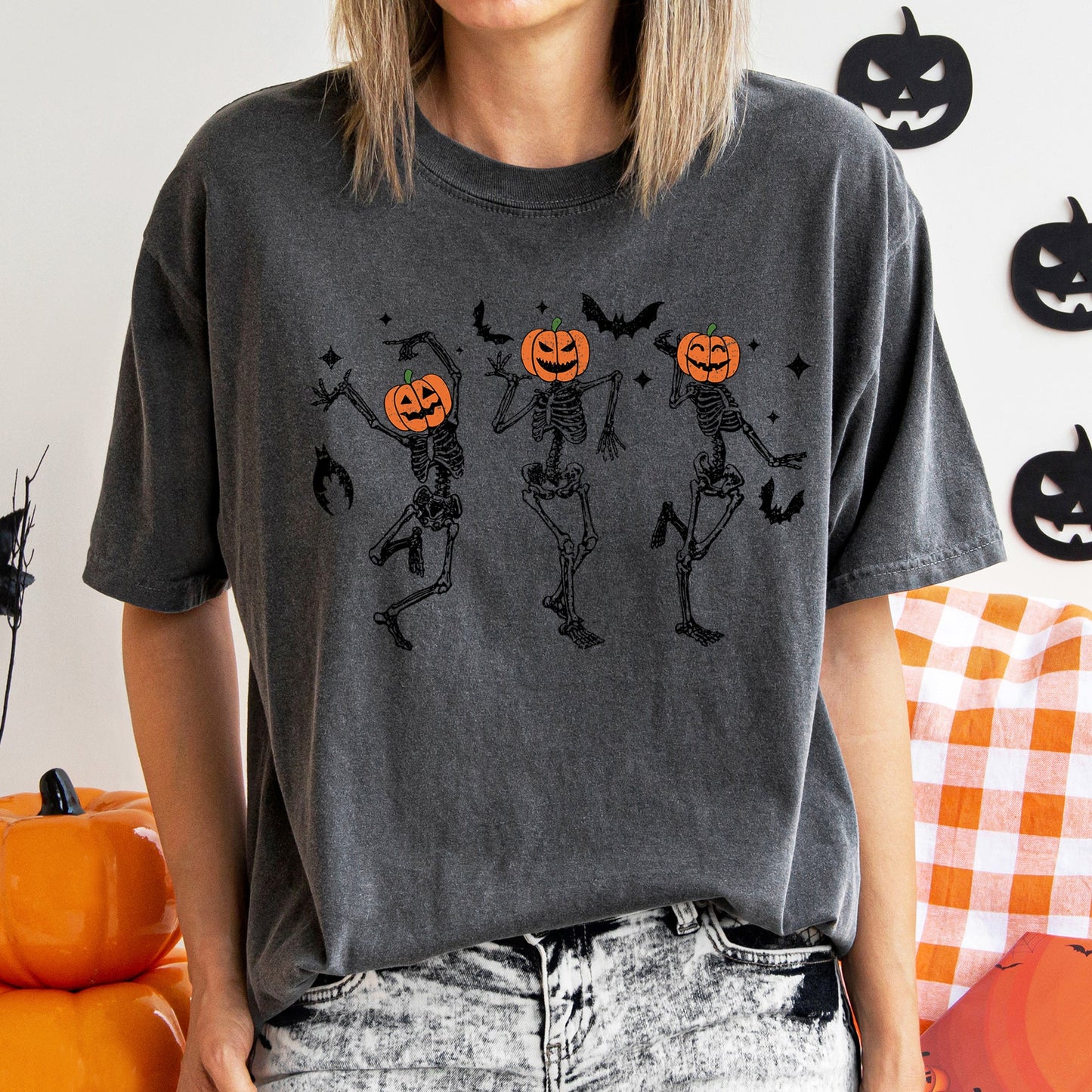 Dancing Pumpkin Skeletons Retro Comfort Colors T-shirt Refinery No. 1