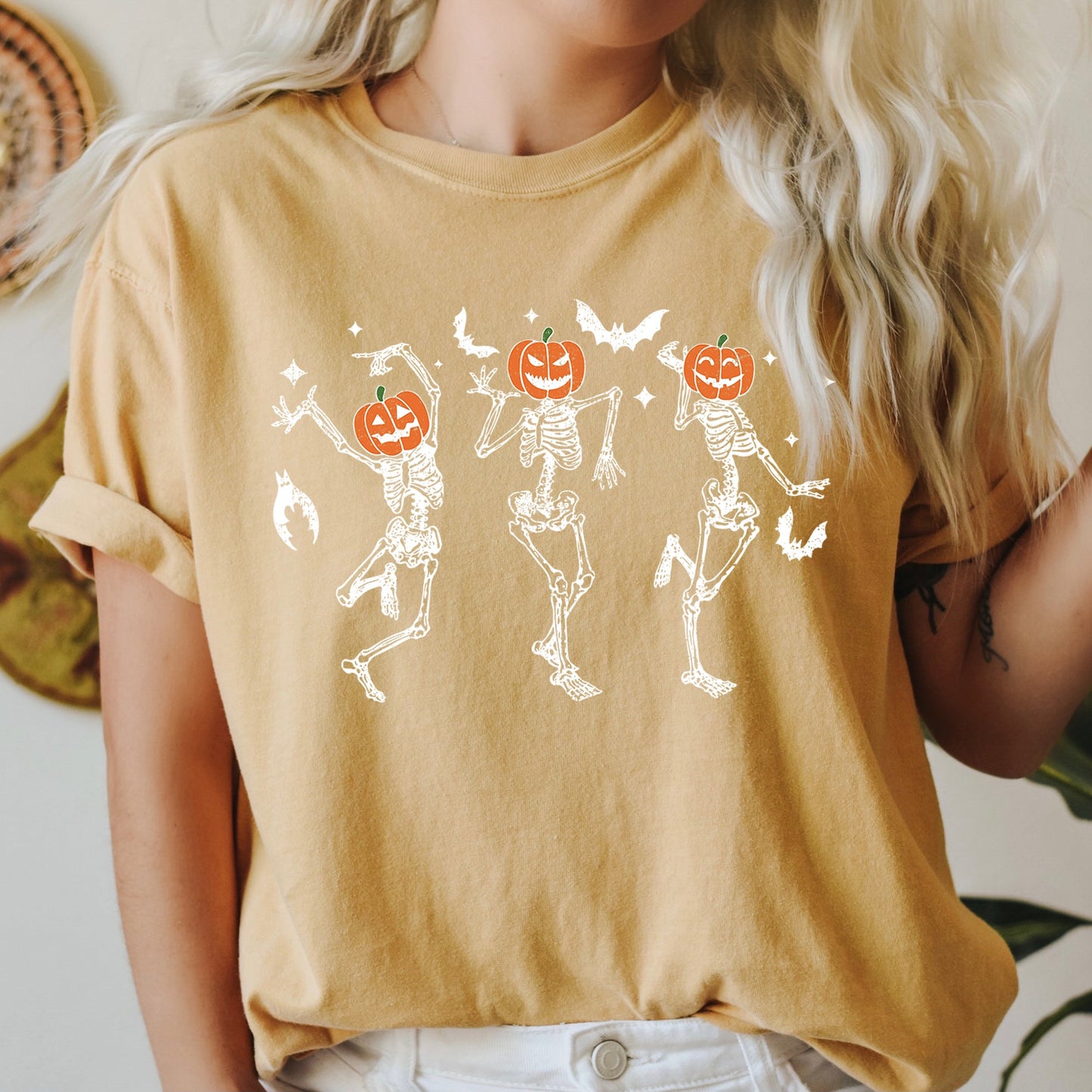 Dancing Pumpkin Skeletons Retro Halloween Comfort Colors T-shirt