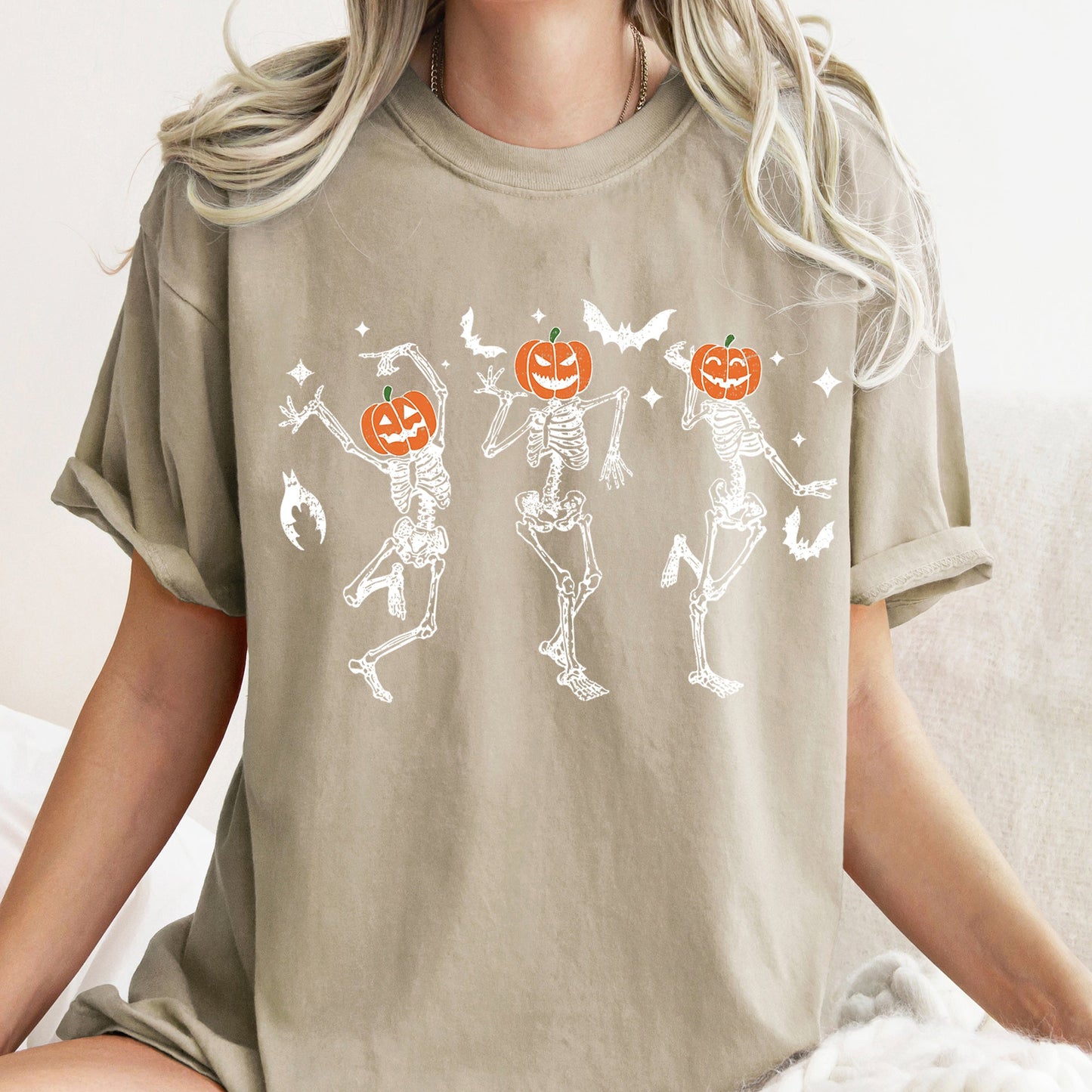 Dancing Pumpkin Skeletons Retro Halloween Comfort Colors T-shirt