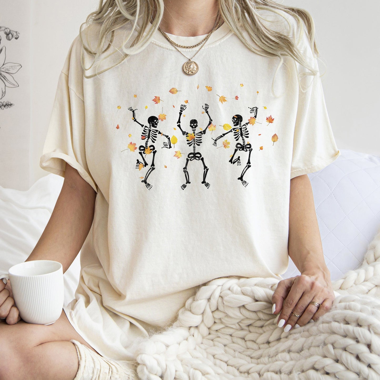 Dancing Skeletons And Leaves Retro Halloween Comfort Colors T-shirt