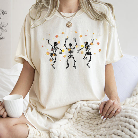Dancing Skeletons And Leaves Retro Halloween Comfort Colors T-shirt