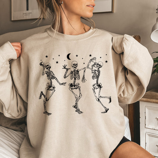 Dancing Skeletons Moon Halloween Sweatshirt Unisex Cotton Blend