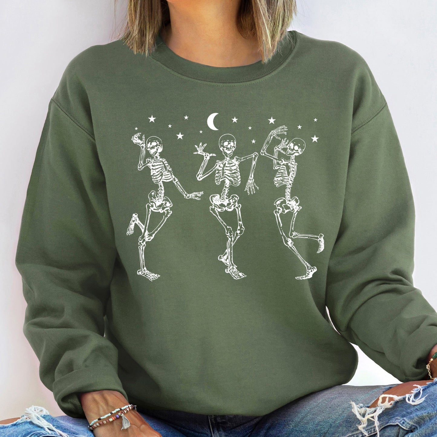 Dancing Skeletons Moon Vintage Halloween Sweatshirt