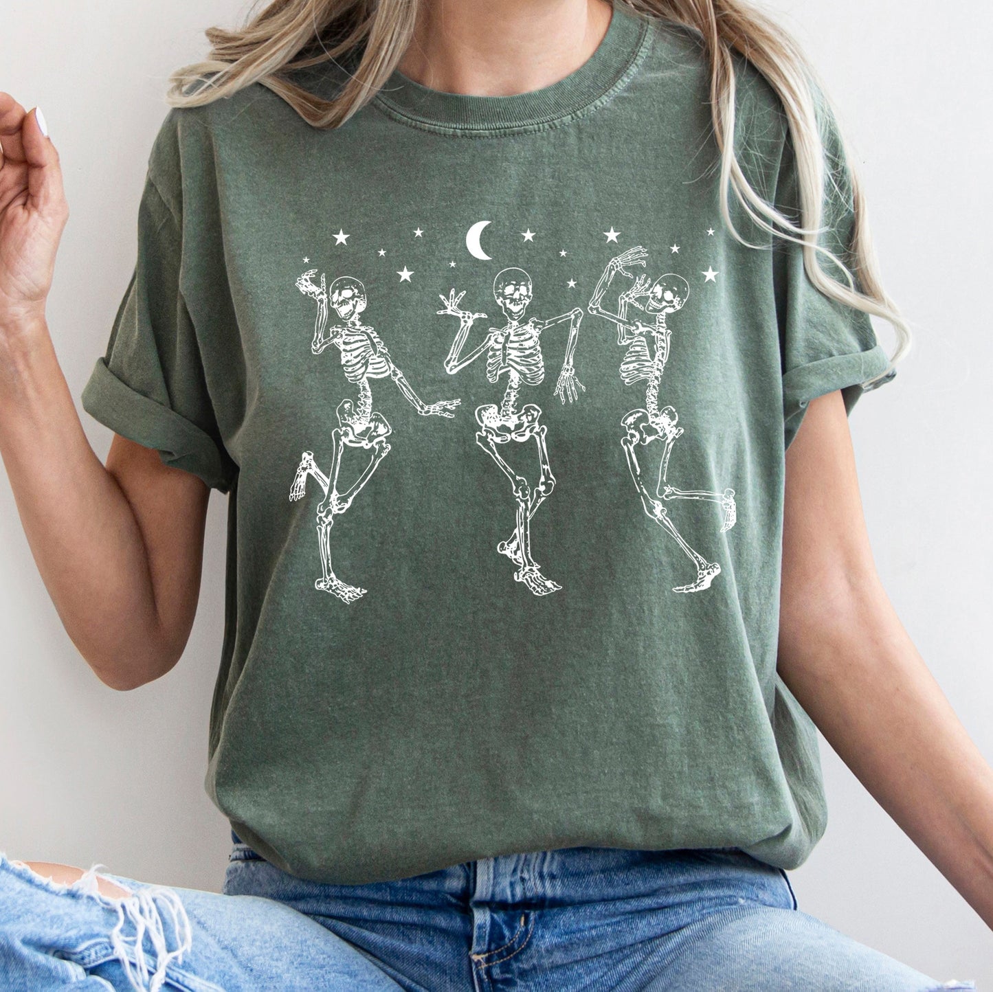 Dancing Skeletons At Night Retro Halloween Comfort Colors Tshirt