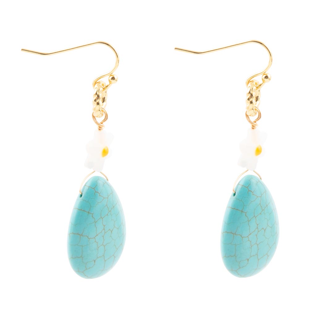 Blue Turquoise Magnesite Flower Golden Drop Earrings Dani