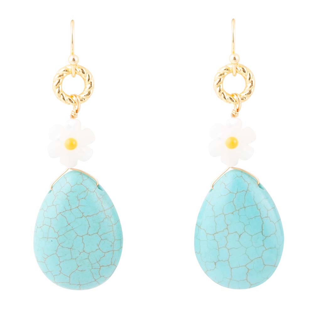 Blue Turquoise Magnesite Flower Golden Drop Earrings Dani