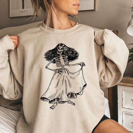 Day Of The Dead Lady Halloween Sweatshirt Soft Cotton-Polyester Blend