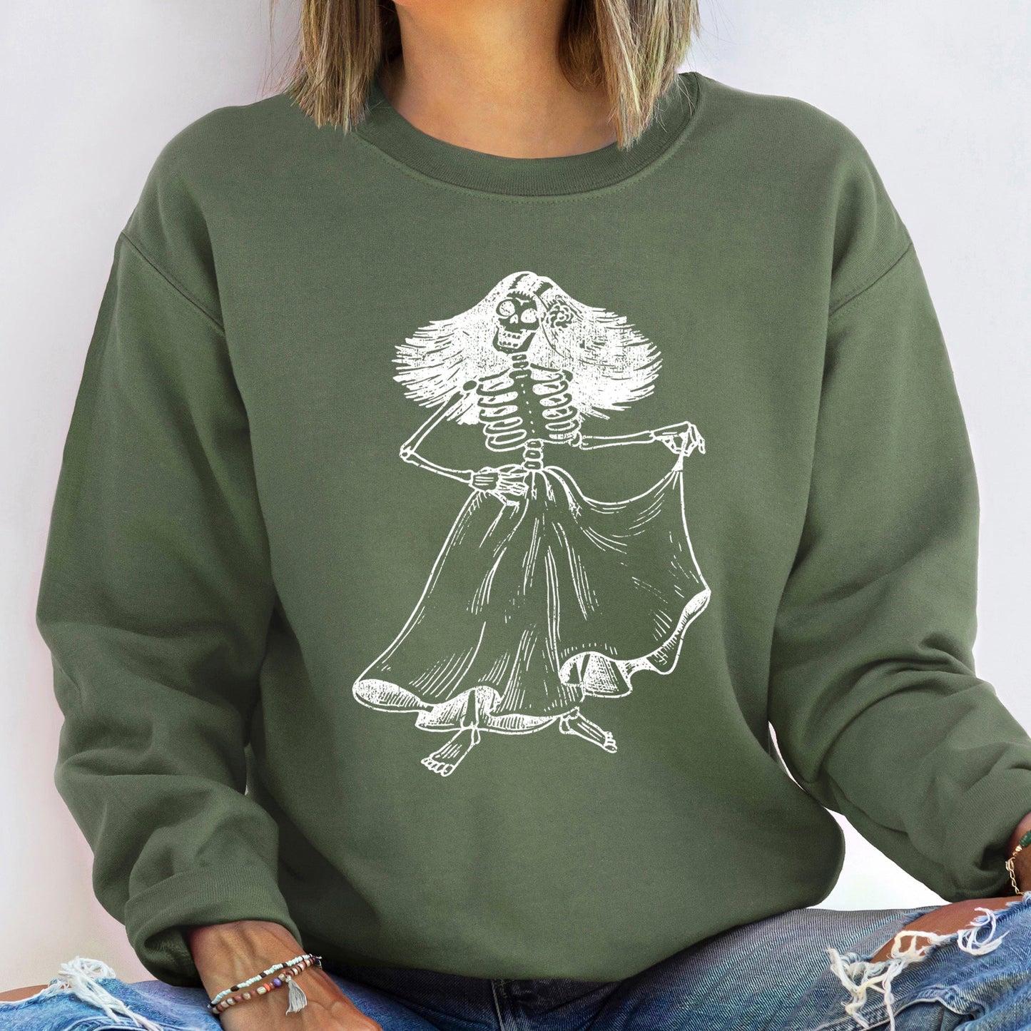 Day Of The Dead Vintage Lady Halloween Sweatshirt Cozy Cotton Polyester Blend