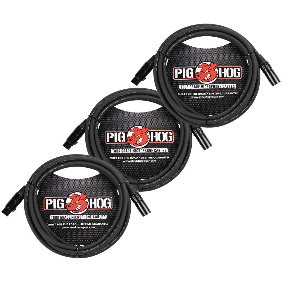 Pig Hog 8mm XLR Male to Female Mic Cable 15' 3 Pack