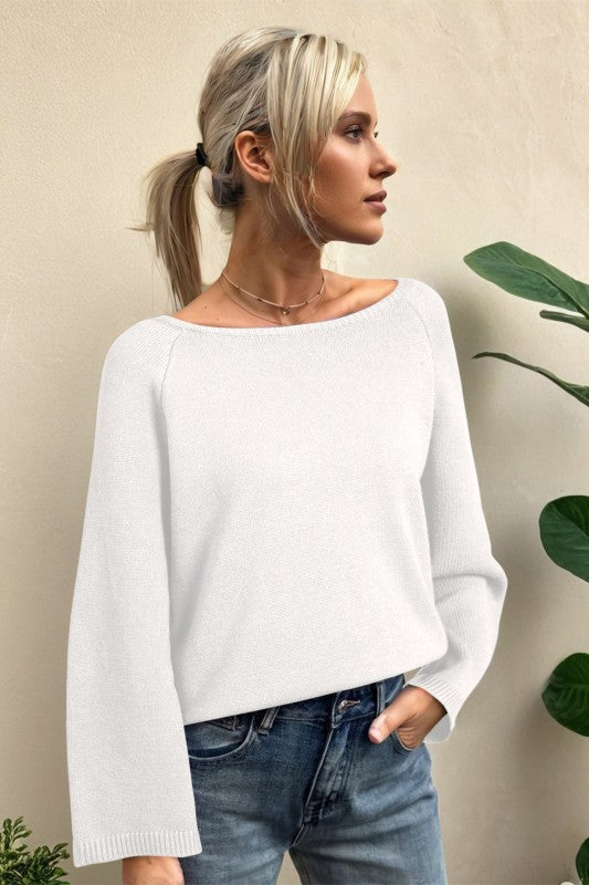 Solid Knit 3/4 Sleeve Dolman Sweater Soft Knit Sweater
