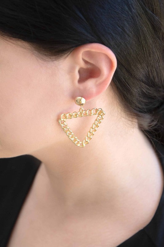 Triangle Chain Link Gold Plated Hoop Earrings The Diamond Empire LLC