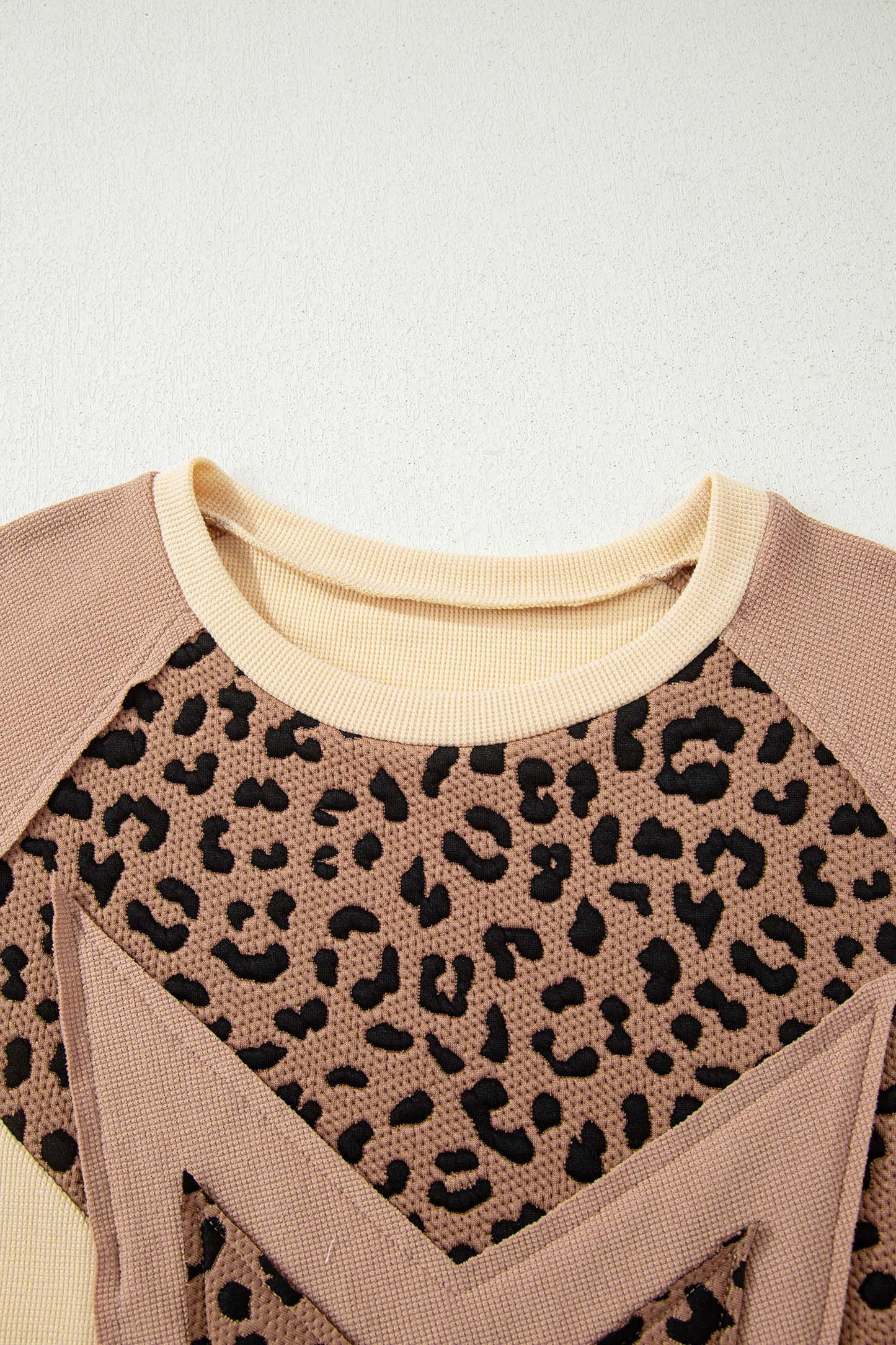 Light French Beige Leopard Star Color Block Patchwork Baggy Sweatshirt