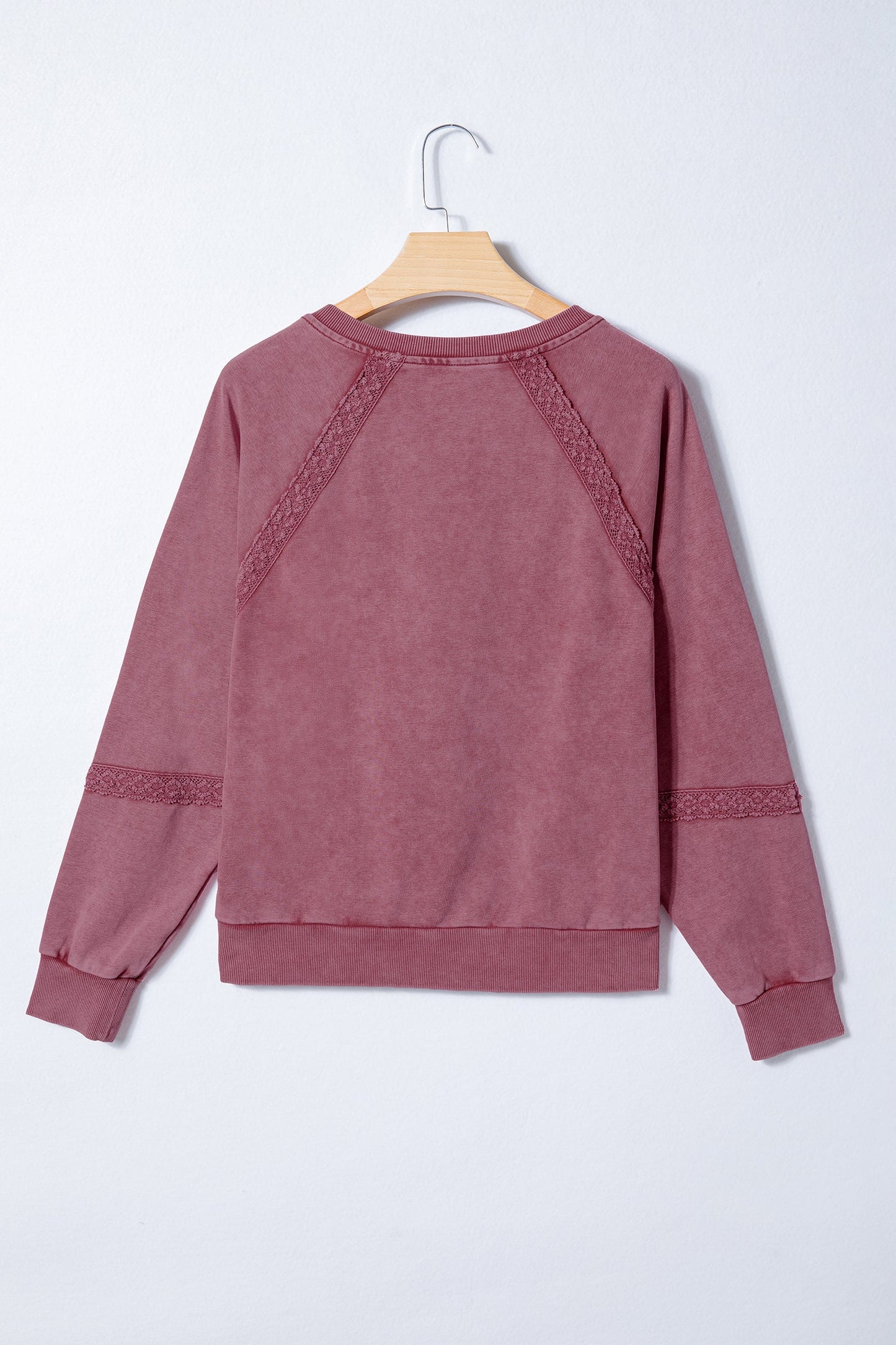 Red Dahlia Lace Patchwork Mineral Wash Baggy Sweatshirt