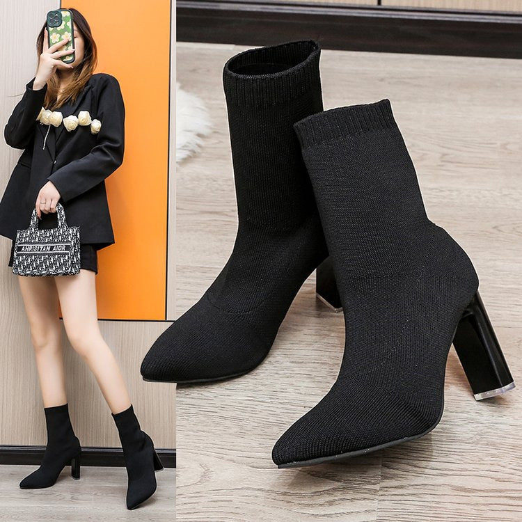 Chunky-Heeled Knitted Suede Ankle Boots Women’s by Stepique