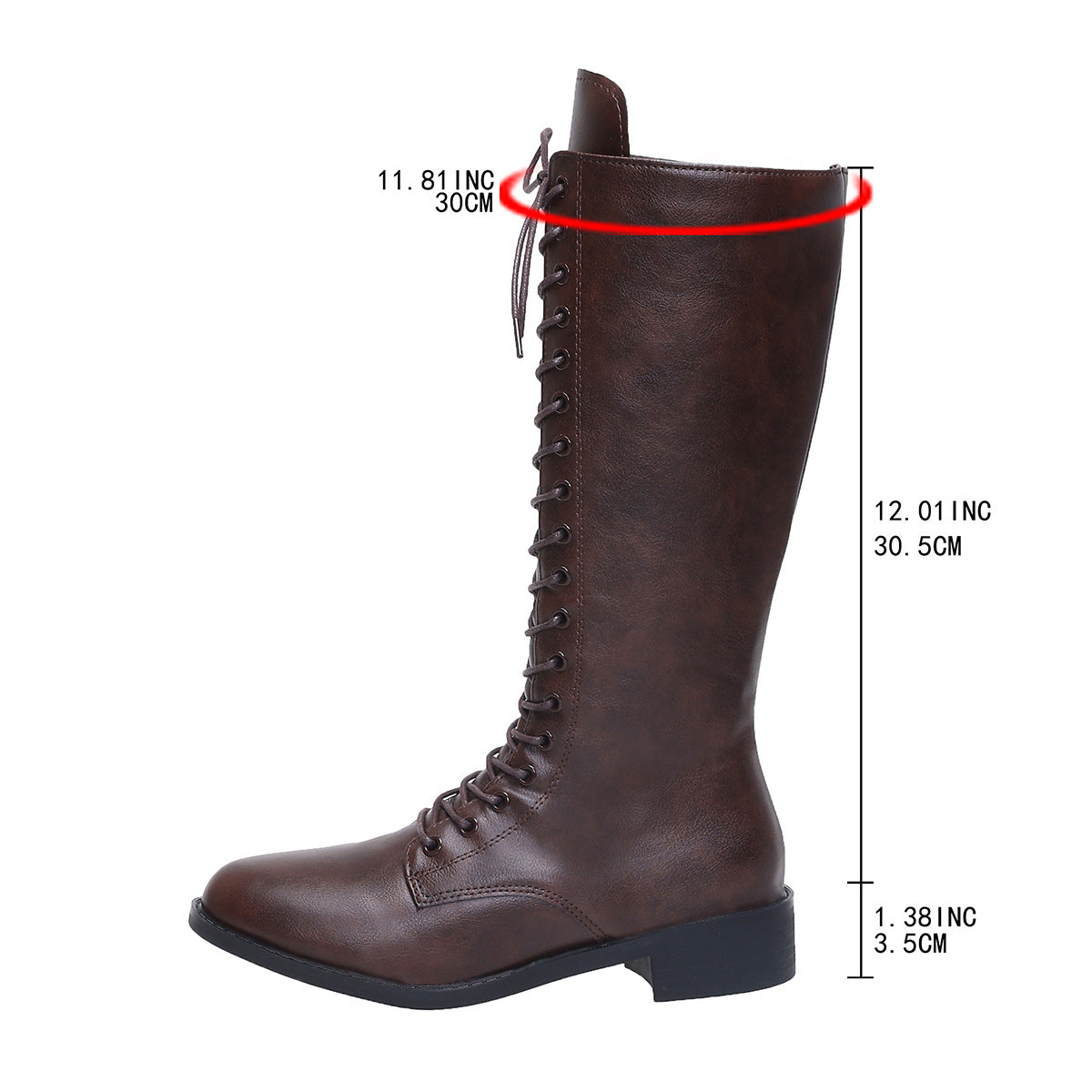 Round Toe Lace-Up Knee-High Boots Stylish Casual Long Boots Women’s