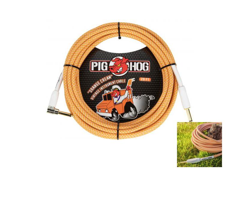 Instrument Cable 20ft Right Angle Pig Hog Orange Crème 2.0