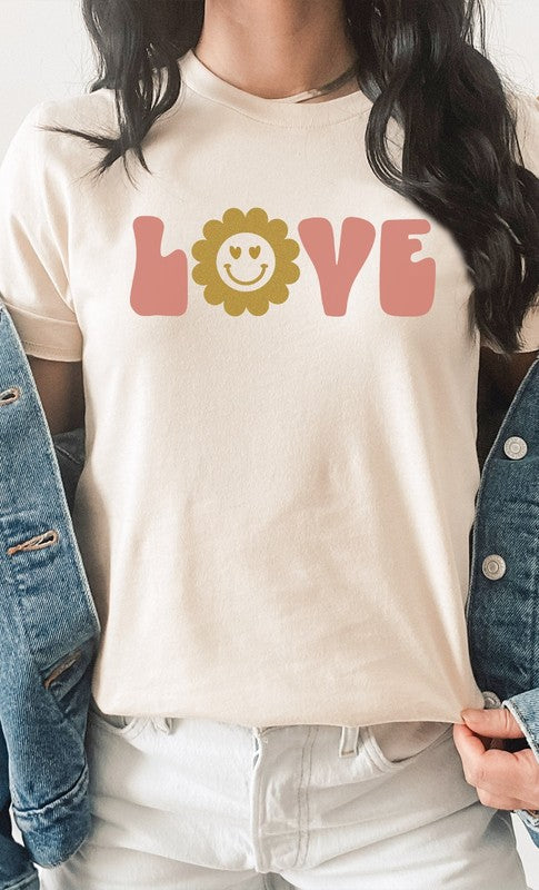 Love Sparkley Heart Eyes Flower Graphic Tee