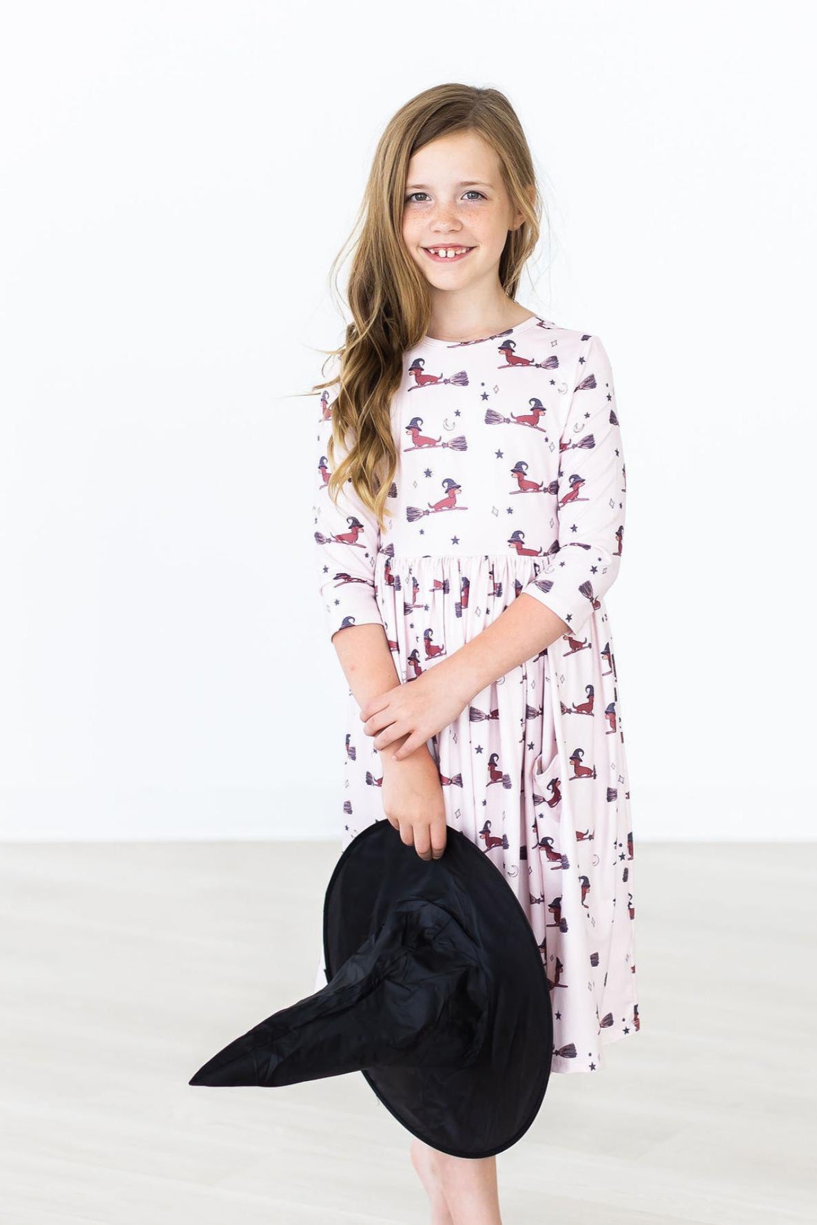 Happy Howl-oween Twirly 3/4 Sleeve Pocket Dress