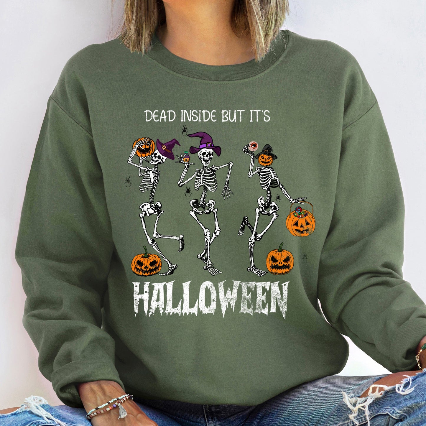 Dead Inside But It's Halloween Vintage Sweatshirt Unisex Cozy Cotton Blend