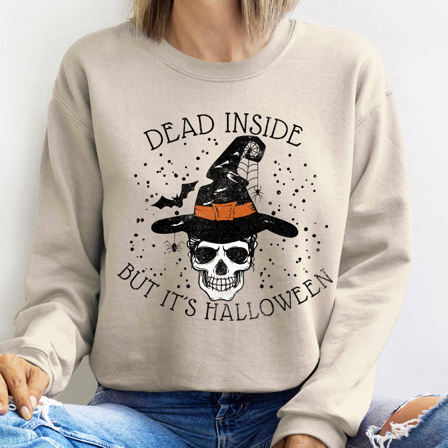 Dead Inside Witch Halloween Sweatshirt Cotton Polyester Blend