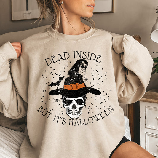 Dead Inside Witch Halloween Sweatshirt Cotton Polyester Blend