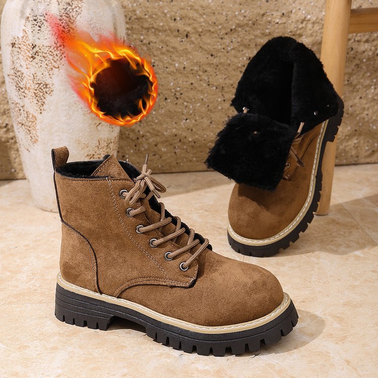 Women’s Lace-Up Suede Fleece-Lined Ankle Boots Cozy Winter Boots