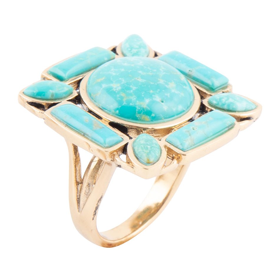 Green Turquoise Golden Statement Ring Deco