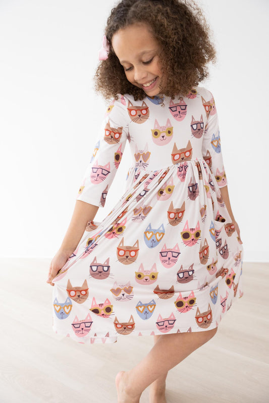 Cattitude 3/4 Sleeve Pocket Twirl Dress Mila & Rose