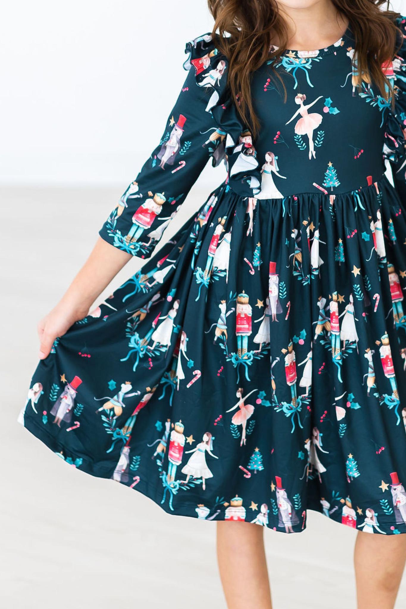 Christmas Ballet 3/4 Sleeve Ruffle Twirl Dress Mila & Rose