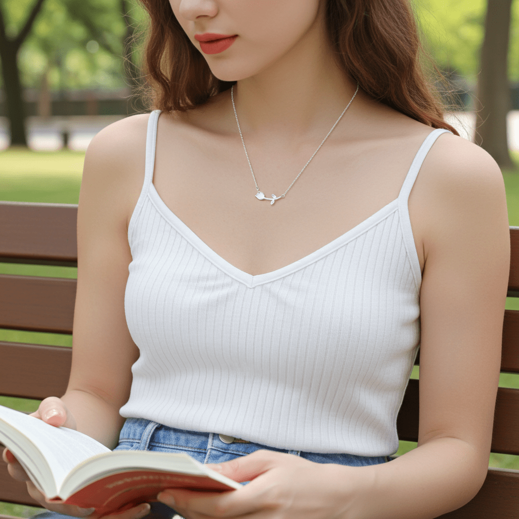 Delicate 925 Sterling Silver Twig Necklace Hypoallergenic Nature-Inspired Jewelry