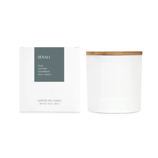 Denali Teak Leather Cedarwood 3 Wick Candle The Roosevelts Candle Co.