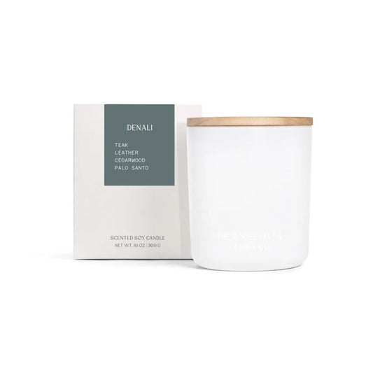 Denali Teak Leather Cedarwood Palo Santo Candle The Roosevelts Candle Co.