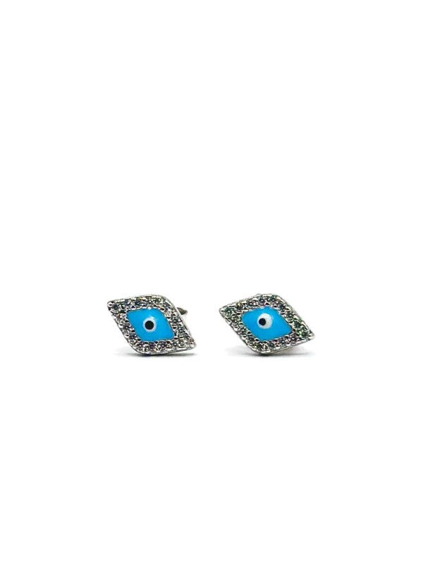 Evil Eye Marquise Crystal Stud Earrings Sterling Silver