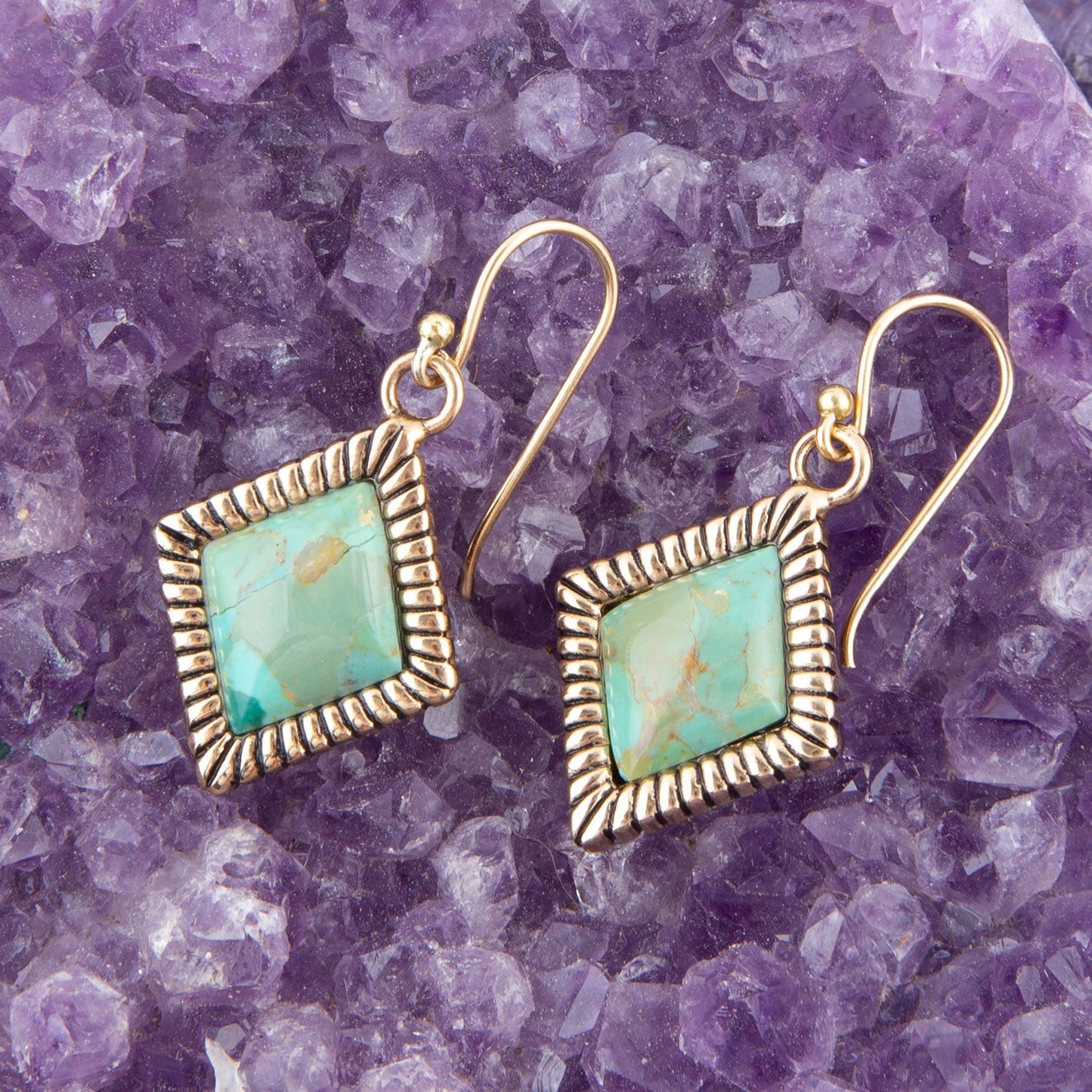 Blue Turquoise Golden Earrings Genuine Diamond Days