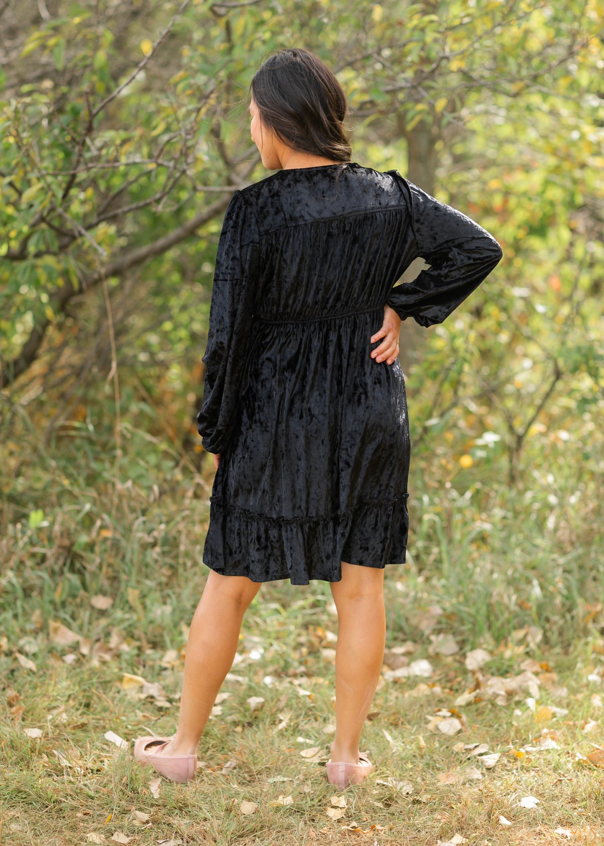 Diana Crushed Velvet Black Midi Dress