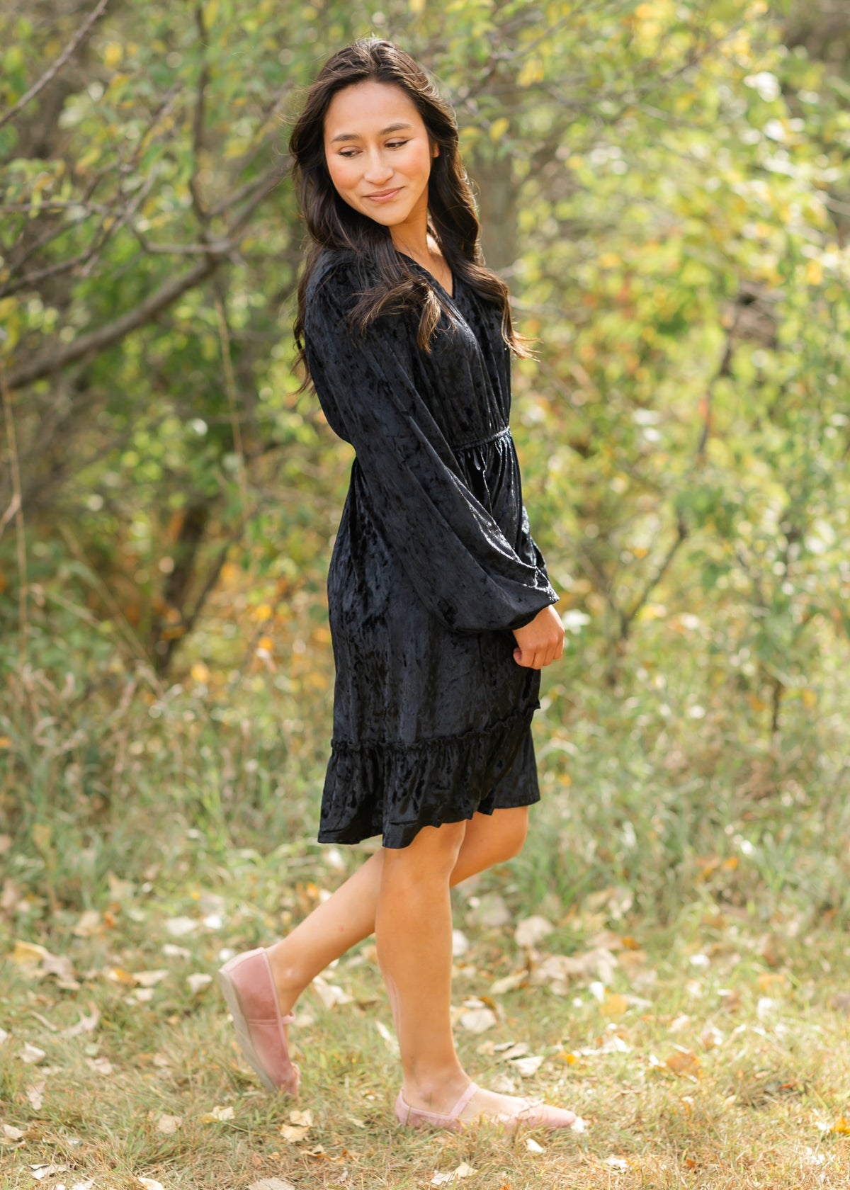 Diana Crushed Velvet Black Midi Dress
