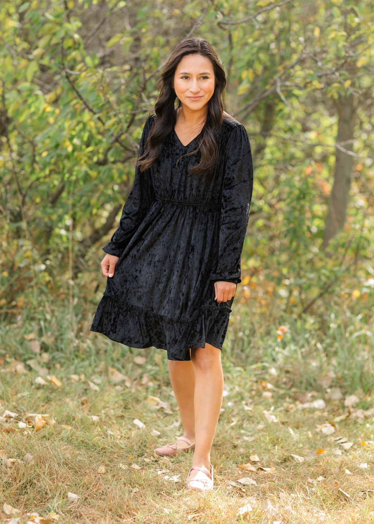 Diana Crushed Velvet Black Midi Dress