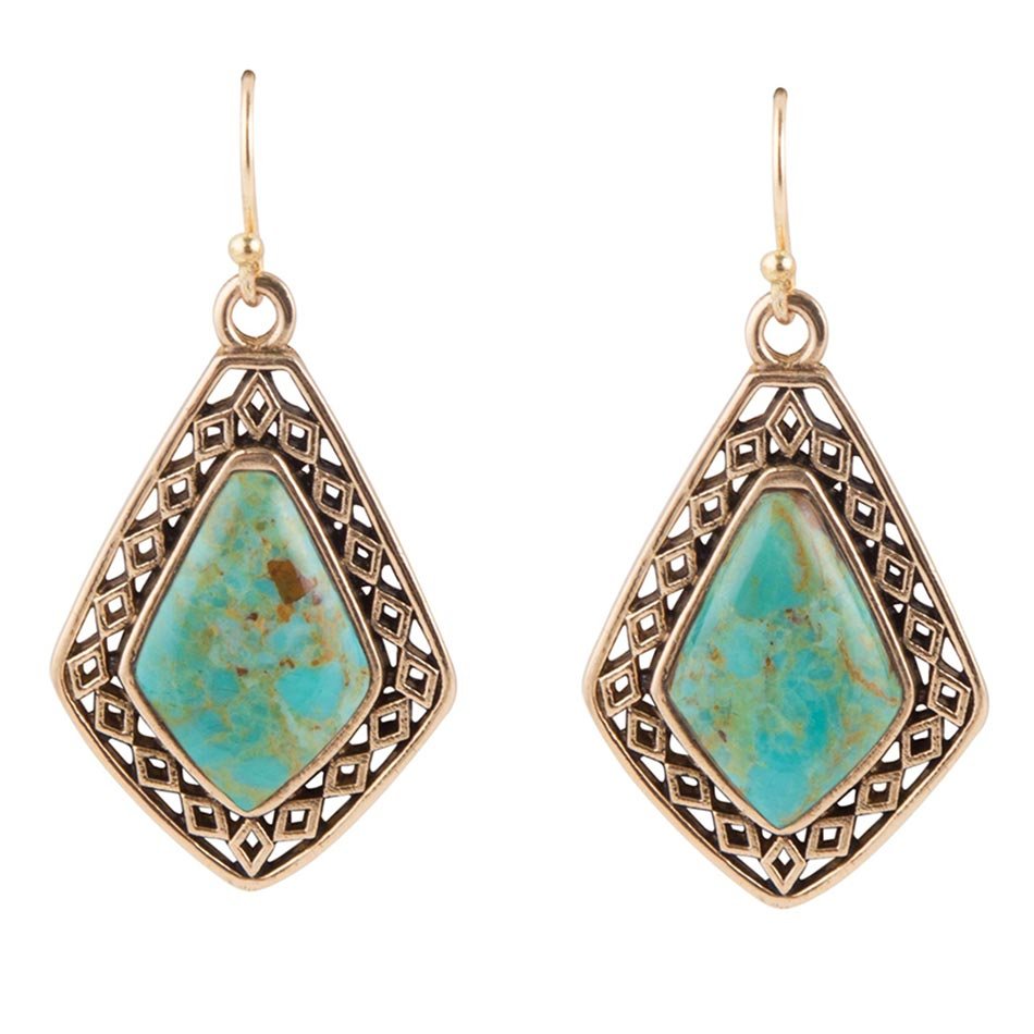 Blue Turquoise Stone Golden Drop Earrings Dimond