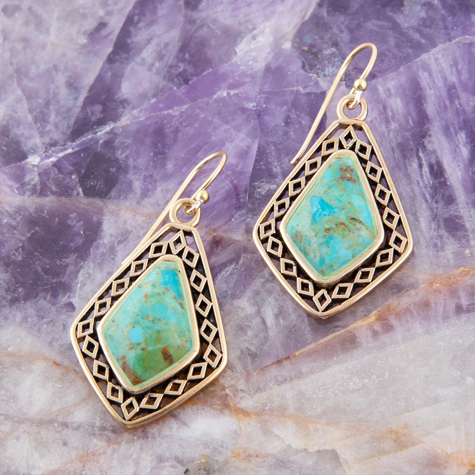 Blue Turquoise Stone Golden Drop Earrings Dimond