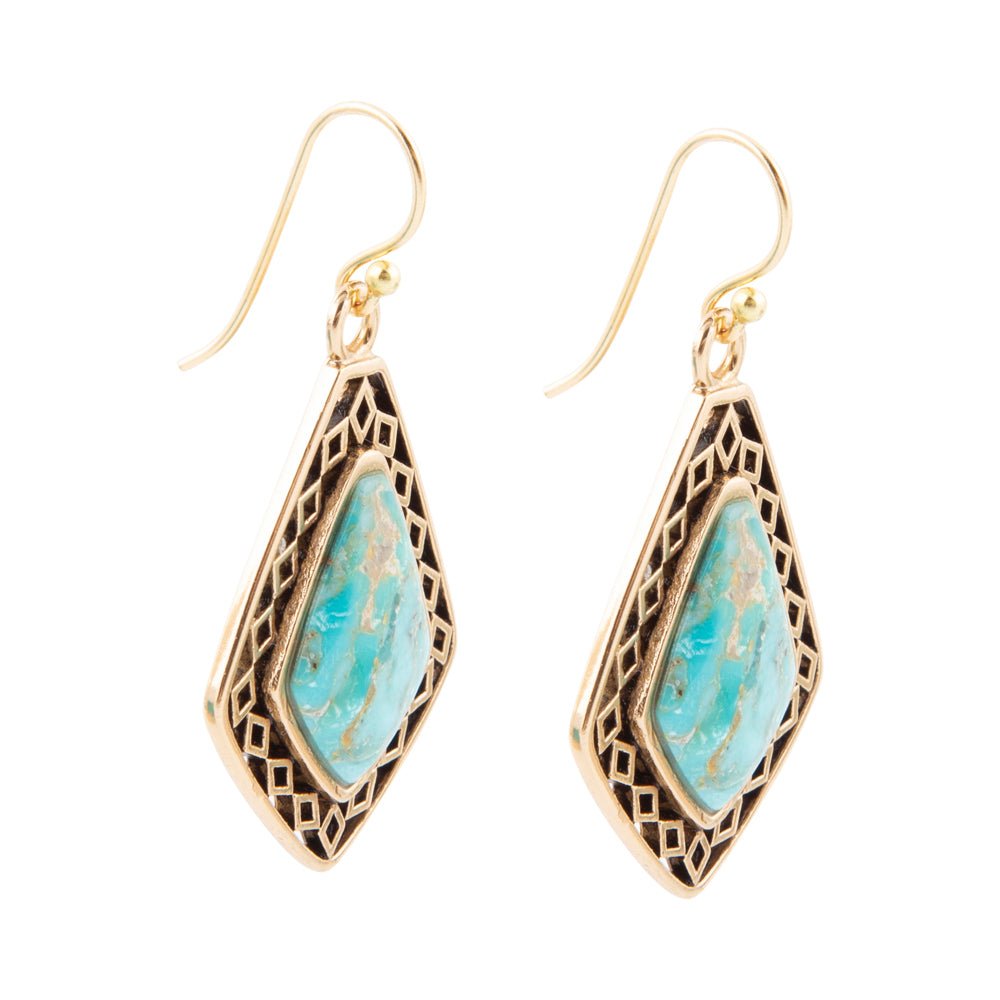 Blue Turquoise Stone Golden Drop Earrings Dimond