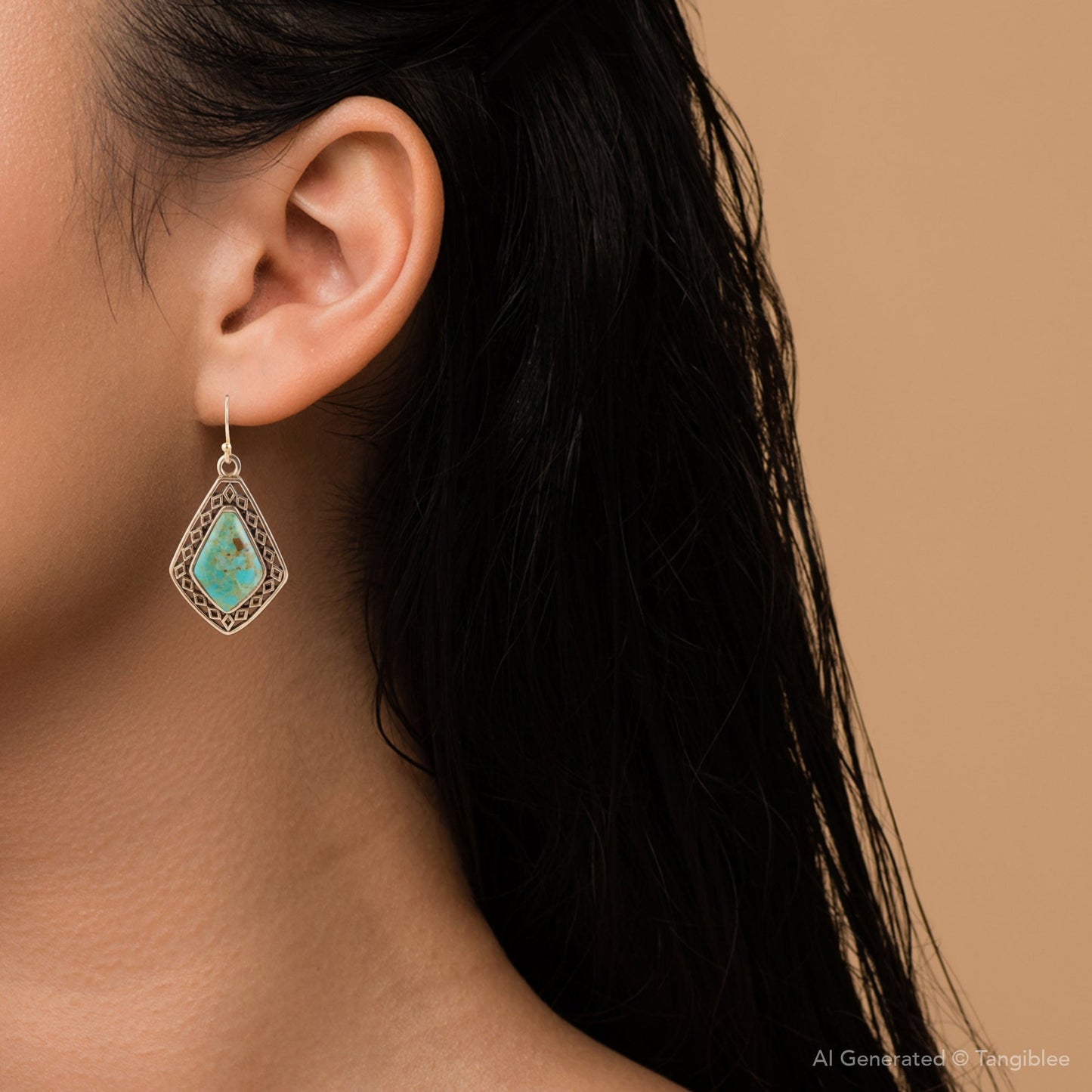 Blue Turquoise Stone Golden Drop Earrings Dimond