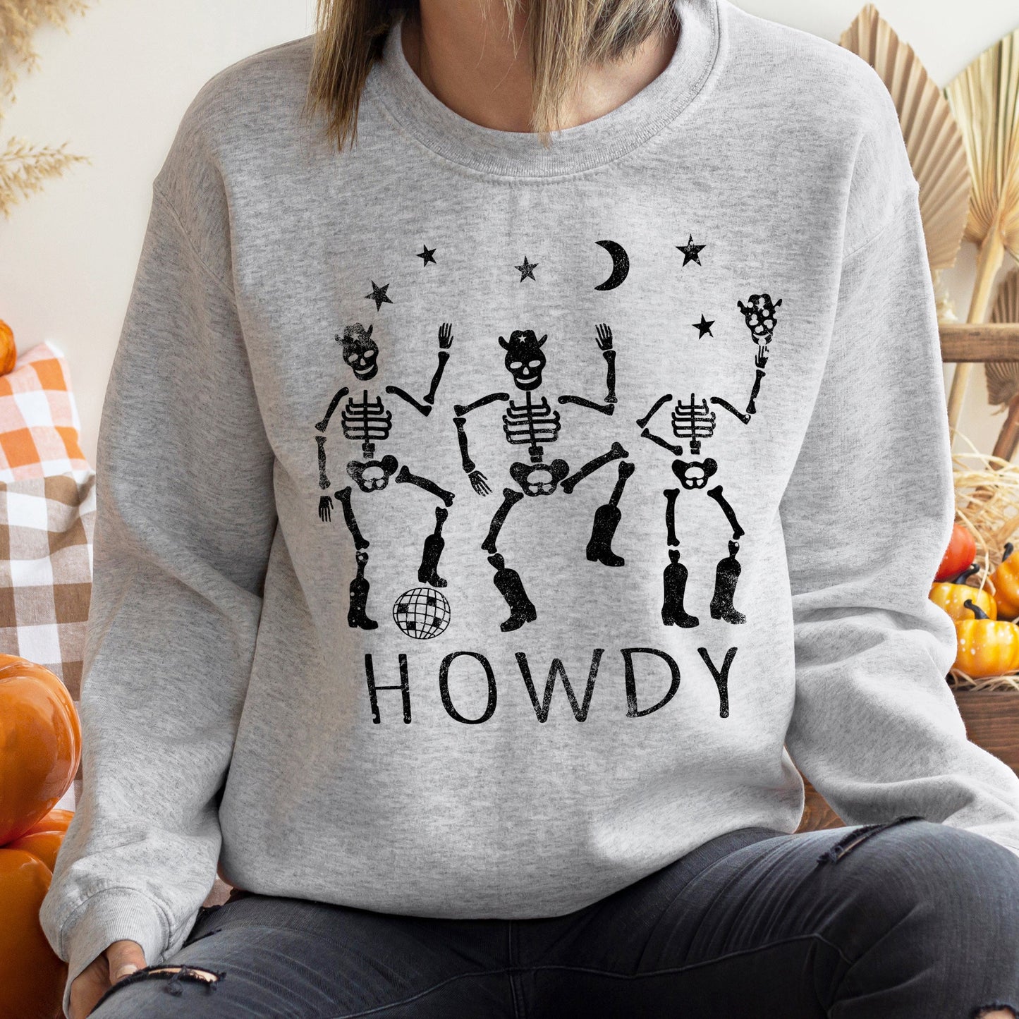 Howdy Skeletons Halloween Sweatshirt Soft Cotton-Poly Blend Sweatshirt Refinery No. 1