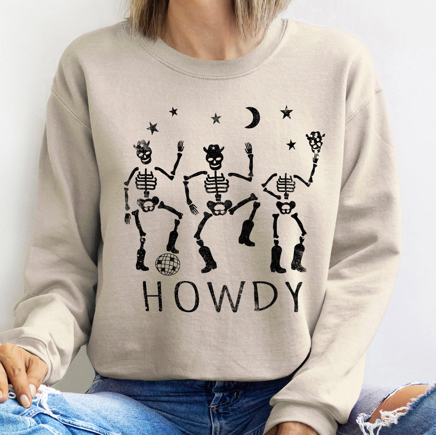 Howdy Skeletons Halloween Sweatshirt Soft Cotton-Poly Blend Sweatshirt Refinery No. 1