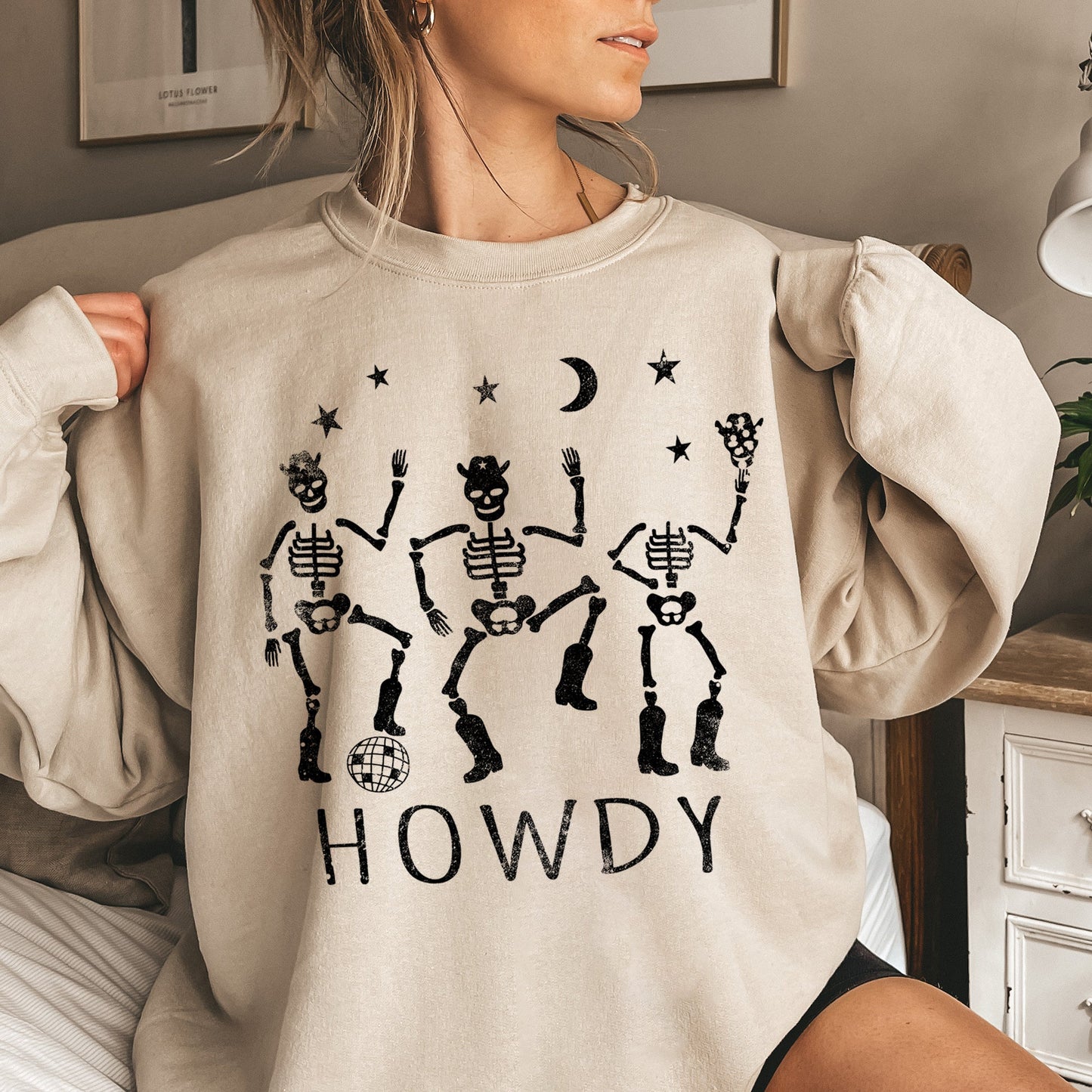 Howdy Skeletons Halloween Sweatshirt Soft Cotton-Poly Blend Sweatshirt Refinery No. 1