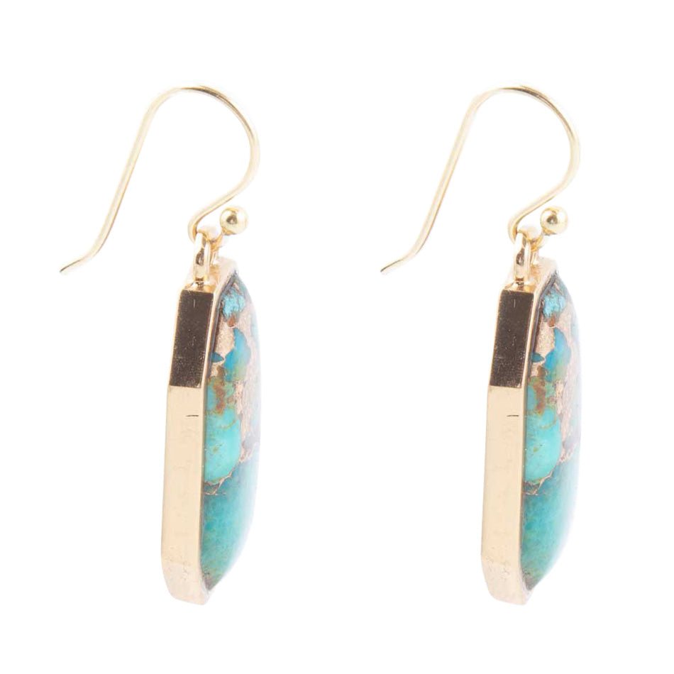 Teal Turquoise Matrix Golden Drop Earrings Jewelry Dolce