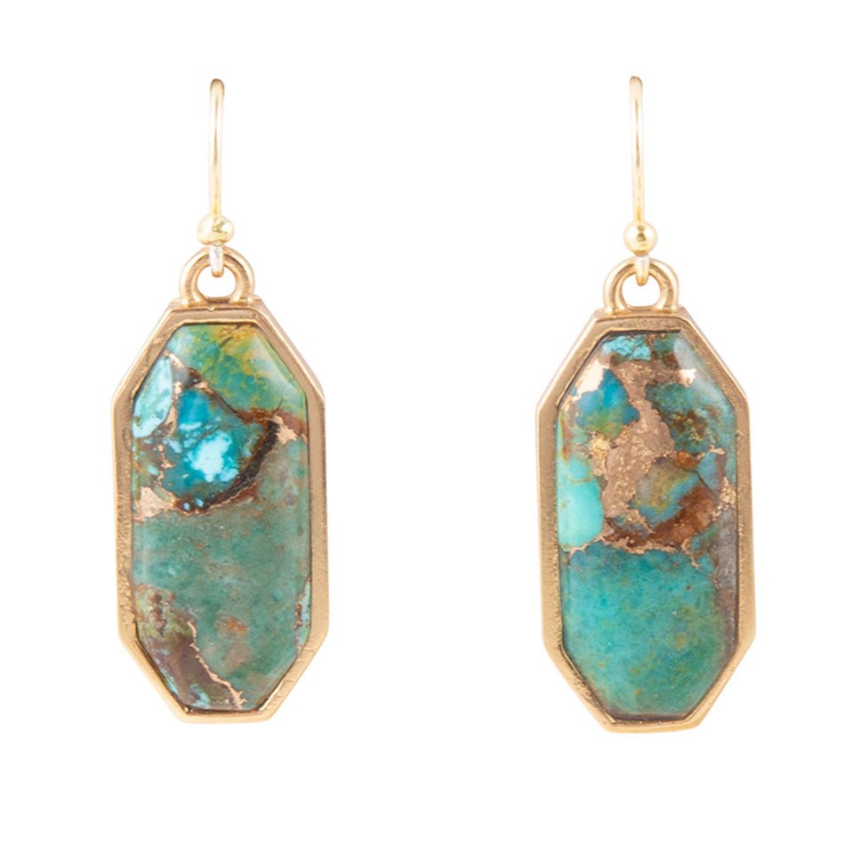 Teal Turquoise Matrix Golden Drop Earrings Jewelry Dolce