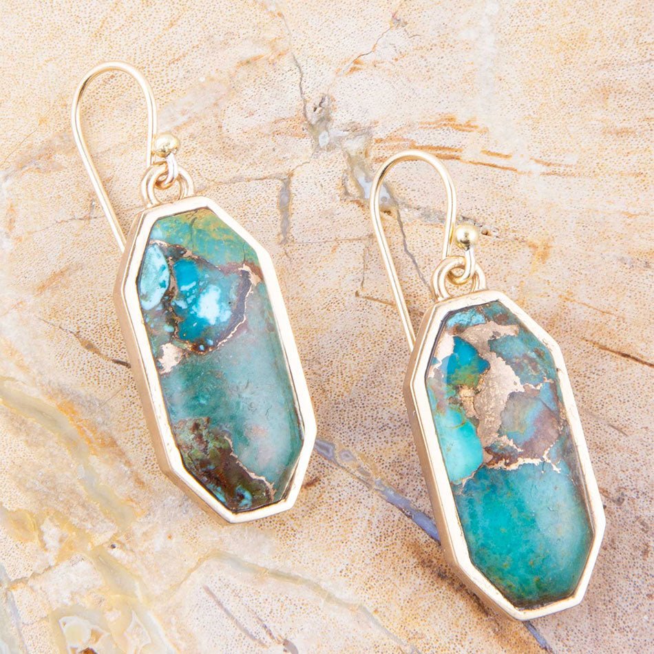 Teal Turquoise Matrix Golden Drop Earrings Jewelry Dolce